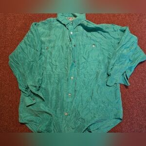 Silk Athentico Forenza Vintage 100% Silk Teal Green Button Up Blouse Small